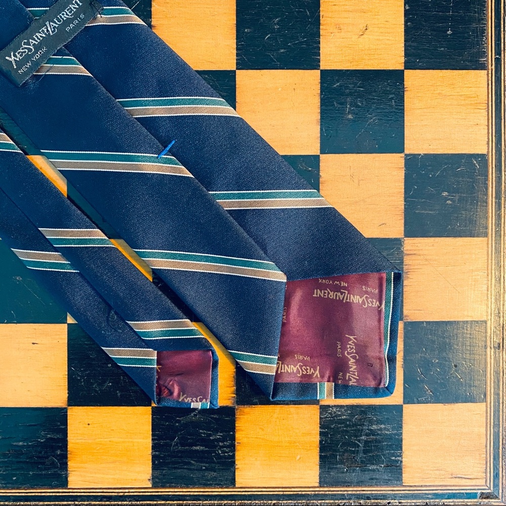 Yves Saint Laurent Blue Stripe Mens Tie - Picture 4 of 6
